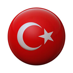 Turkish Flag 3D Sphere Glossy Red Orb with Crescent Moon and Star