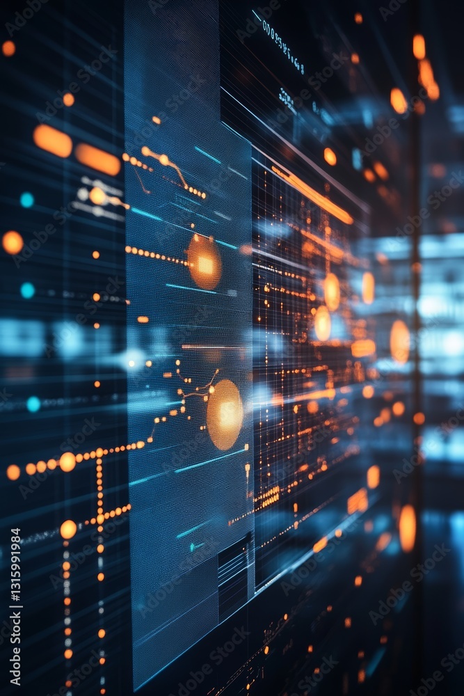 Poster this abstract digital technology background features glowing circuits, nodes, and animated lines, cr