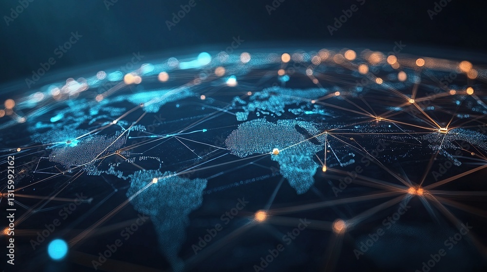 Poster digital representation of global network with gigapixel scale lines