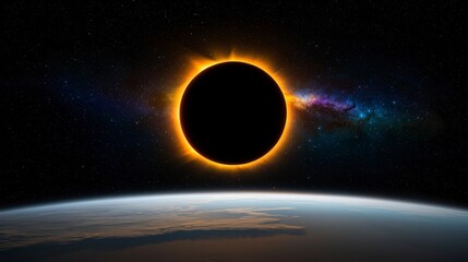 Obraz premium Annular Solar Eclipse Space Planet Galaxy Cosmic Event