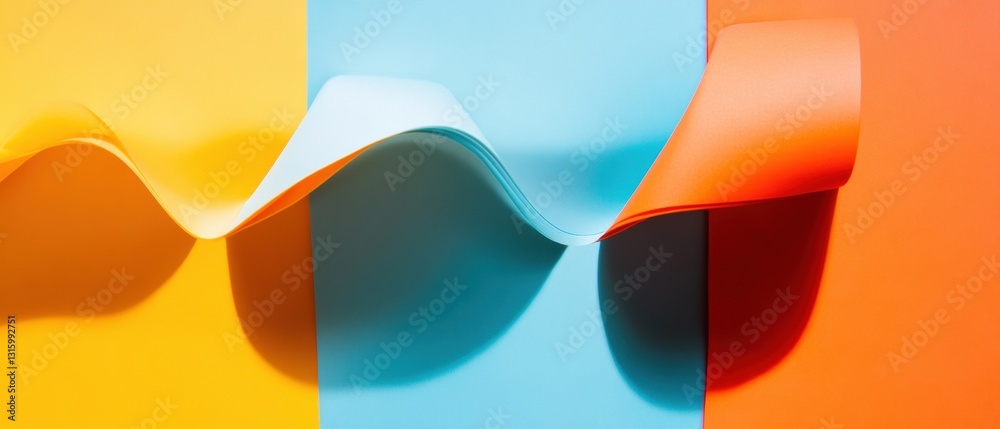 Poster abstract geometric color block design minimalist contemporary art with fluid paper curves - dynamic 