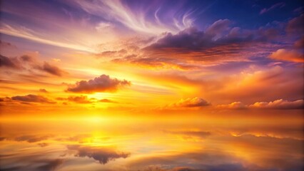 Fototapeta premium A Serene Sunset Reflection on Calm Waters, Vivid Hues of Orange, Yellow, and Purple Adorn the Sky