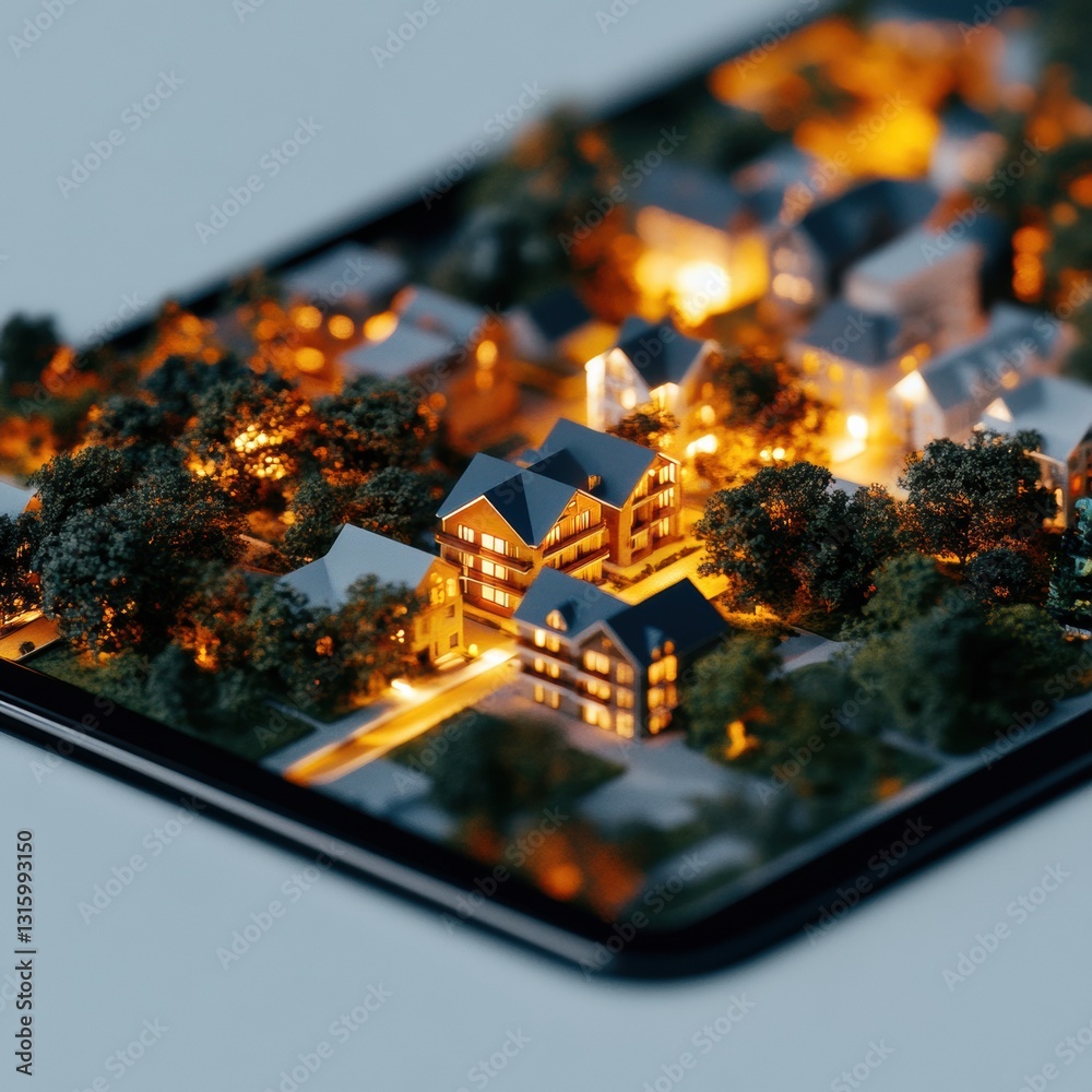 Aufkleber immersive smart city design illuminated mixed-use urban planning visualization for sustainable devel