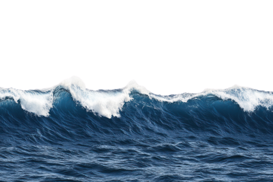 Dark blue sea water with powerful waves crashing, creating white foam at the surface and a dynamic textured pattern.