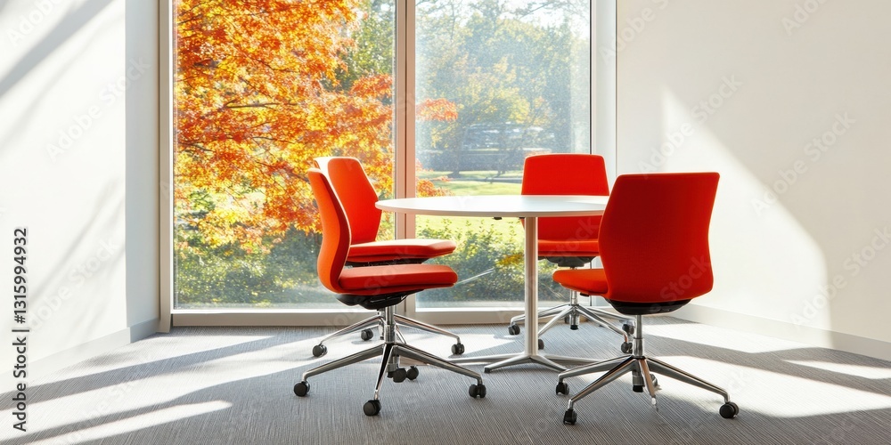 Aufkleber autumn collaboration vision minimalist red office chairs in serene natural light - inspiring workspa