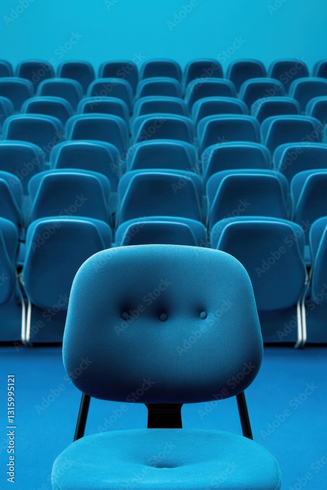 Poster minimalist azure conference auditorium ergonomic design meets monochromatic tech aesthetics - immers