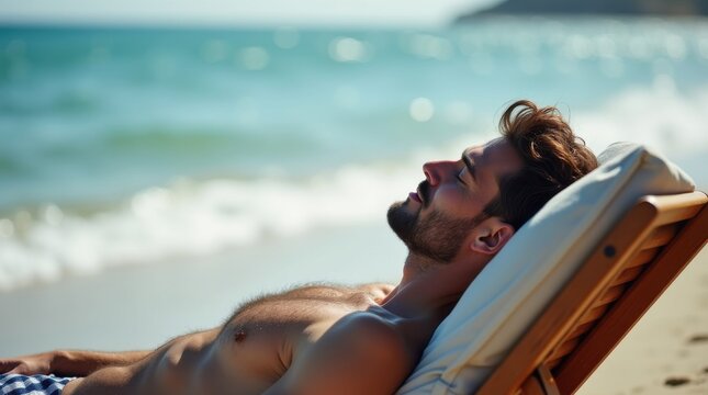 Relaxation and napping on national napping day at the beach embracing restful moments in nature - Powered by Adobe