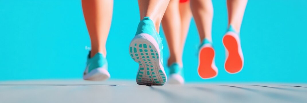 Dynamic Urban Fitness Revolution Energetic Runners Perspective Showcasing Athletic Performance, Motivation, and Next-Gen Wellness Trends in Vibrant Activewear