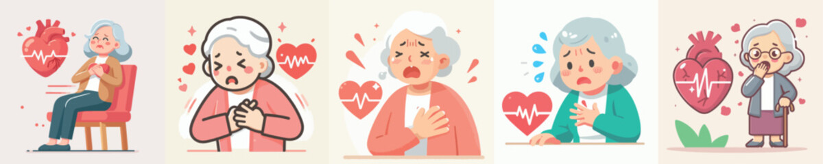 Obraz premium Vector image of grandmother with heart disease