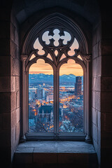 A window in the tower of Montreal's Gothic ai generated