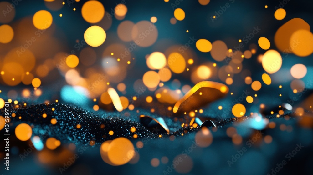 Aufkleber ethereal night celebration dynamic golden bokeh lights on deep blue - immersive visual experience fo