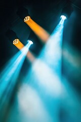 Immersive Stage Lighting Design Cinematic Turquoise and Amber Bokeh Beams Capturing Next-Gen Entertainment Aesthetics and Sensory Performance Experiences