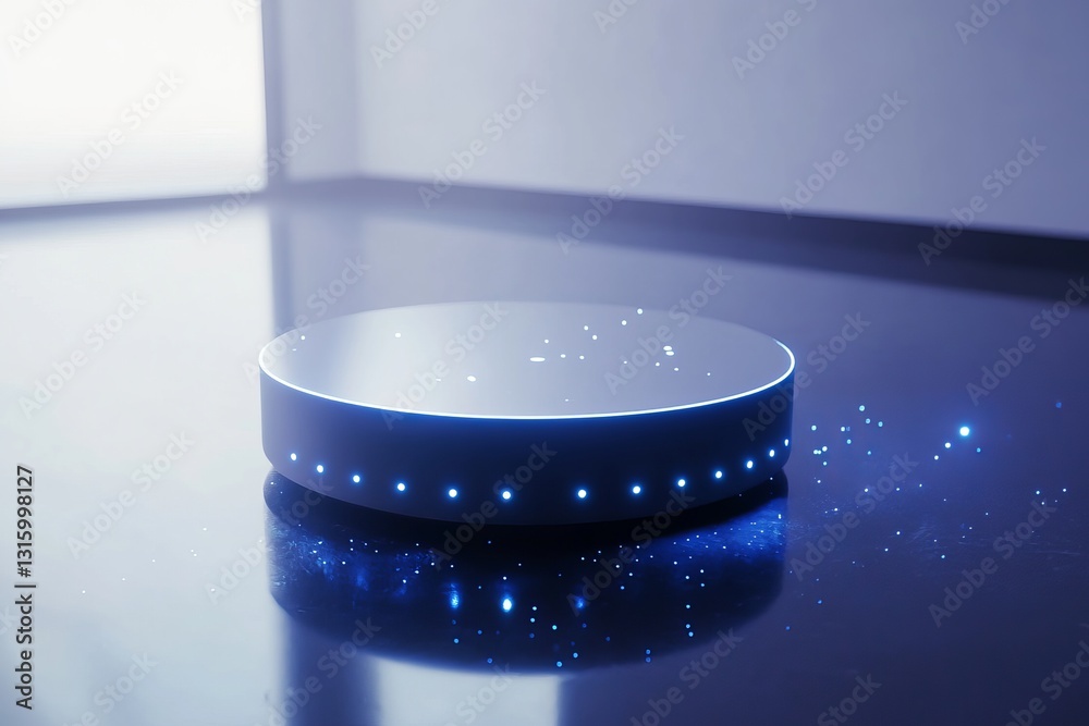Poster this image showcases a futuristic iot sensor surrounded by sparkling data particles, symbolizing inn