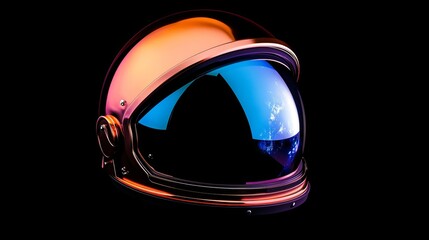 A vibrant astronaut helmet reflecting Earth in a cosmic setting, showcasing space exploration