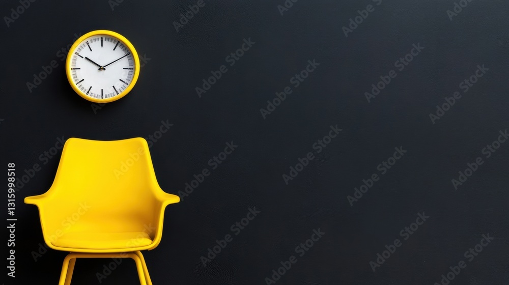 Poster minimalist productivity essentials bold yellow design chair and sleek wall clock - contemporary work