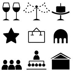 Naklejka premium event planning, organization silhouette icon collection Vector art illustration. set of icons for wedding