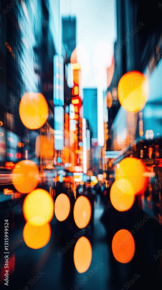 Poster urban motion blur vibrant cyberpunk cityscape with luminous bokeh - immersive digital experience cap