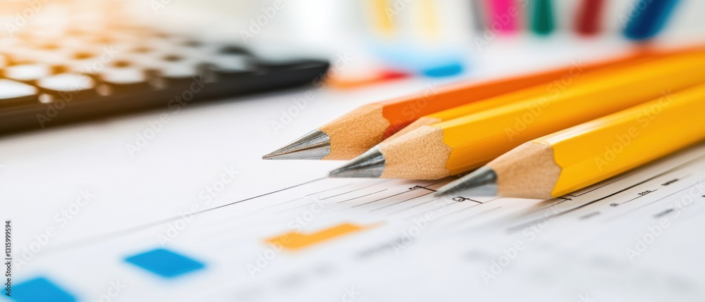 Fototapete Minimalist Financial Analytics Data-Driven Workspace Insights with Precision Pencils and Dynamic Reporting - Strategic Business Performance Visualization