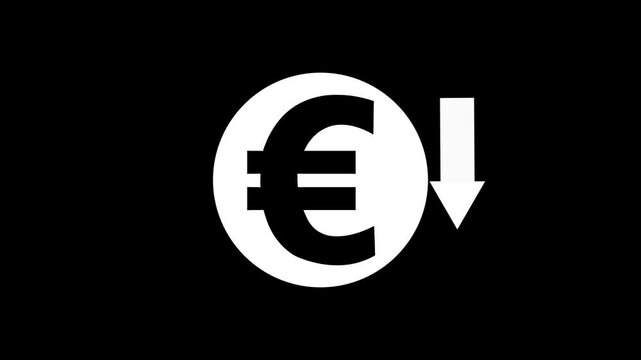 euro reduction icon. euro currency price drop concept. circle with down arrow moving animation.