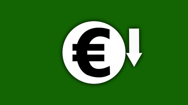 euro reduction icon. euro currency price drop concept. circle with down arrow moving animation.