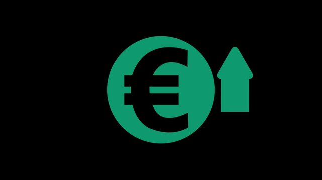 euro increases icon, euro rate increase stretching arrow up icon. glowing concept currency symbol with up arrow moving animation.