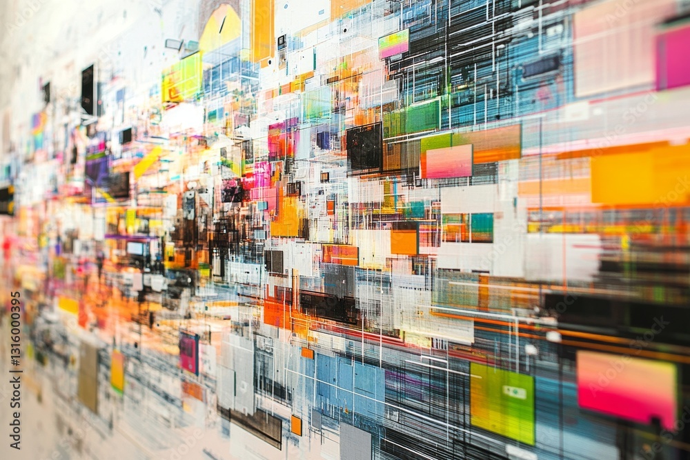 Wall mural a colorful abstract painting with many different shapes and colors. the painting is full of energy a