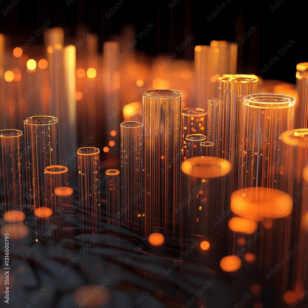 Poster stunning abstract visualization featuring light columns and glowing particles, creating a dynamic at