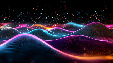 Vibrant Abstract Digital Art with Colorful Waves and Particles