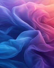 Fototapeta premium Ethereal waves of flowing fabric in gradient hues of blue purple and pink creating a dreamy and abstract background for design