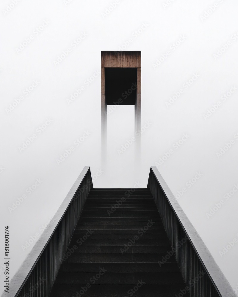 Poster liminal architectural perspective minimalist geometric staircase exploring spatial transitions and c
