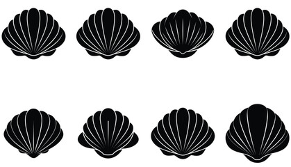 Clam vector shilhouette bundle Set Icon.