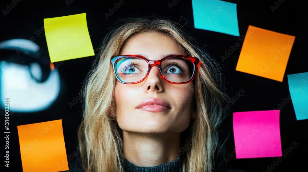 Poster innovative workplace creativity gen z professionals dynamic brainstorming moment with colorful post-