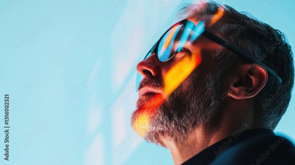 Poster immersive xr experience futuristic tech portrait of mid-career professional exploring augmented real