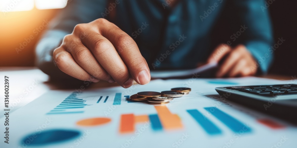 Poster Minimalist Financial Analytics Data-Driven Investment Strategy with Ergonomic Workspace Design - Next-Gen Business Intelligence for Strategic Wealth Management