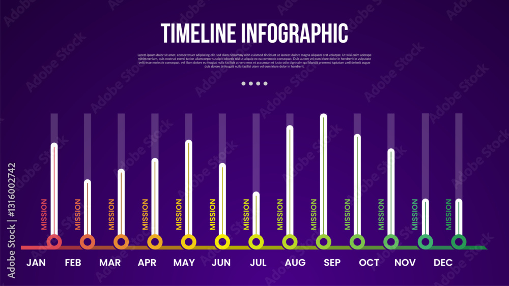 Canvas Prints timeline template infographic with full month with vertical bar percentage point with 12 point dark 