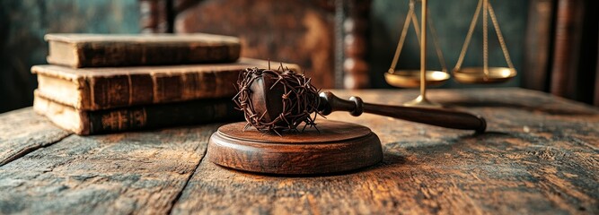 The Bible and judge's gavel serve as representations of moral judgment and spiritual principles