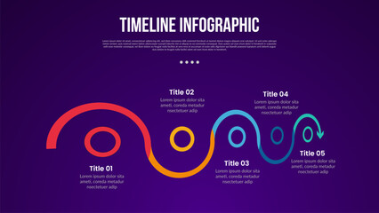 timeline template infographic with circle 3d up and down wave with 4 point dark background style for slide presentation