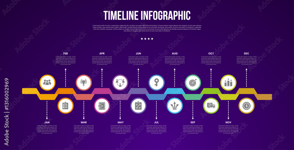 Canvas Prints timeline template infographic with circle and ribbon flip with 12 full month point dark background s