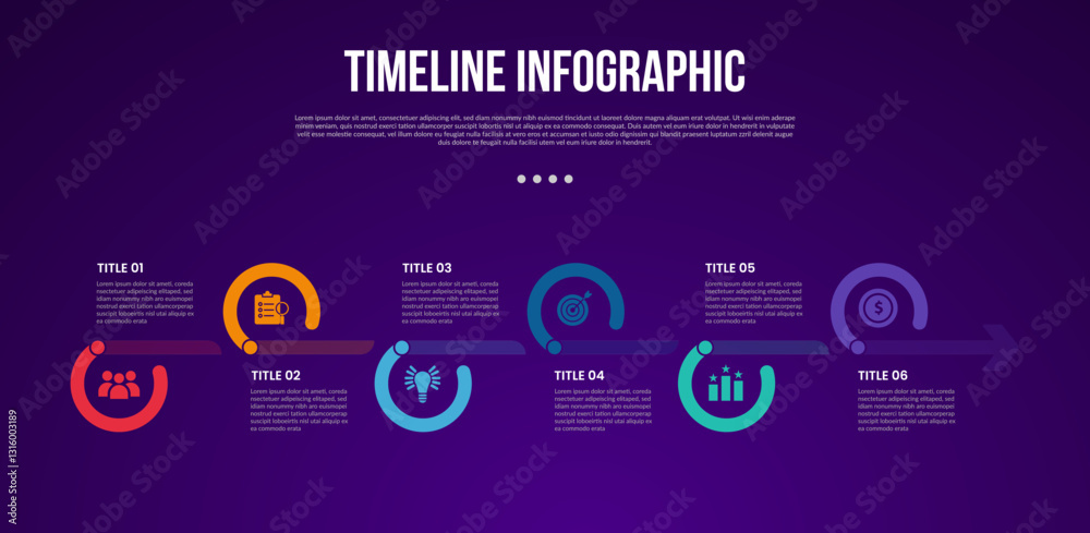 Wall mural timeline template infographic with outline circle up and down wave on horizontal right direction wit