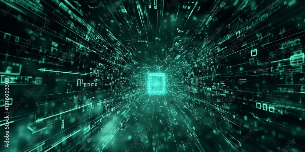 Poster a computer screen with a green background and a square in the middle. the square is surrounded by a 