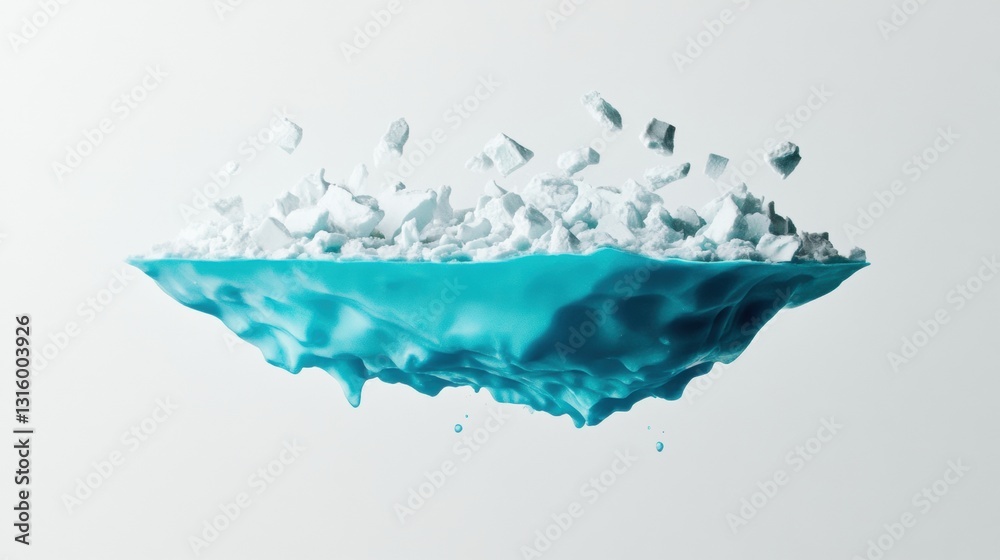 Poster immersive digital art surreal floating iceberg sculpture - innovative visualization exploring climat