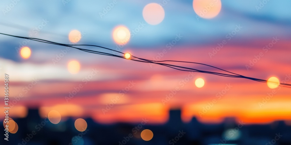 Fototapete Luminous Urban Connection Sunset Connectivity Visualization with Ethereal Network Nodes - Digital Transformation and Innovative Infrastructure Design