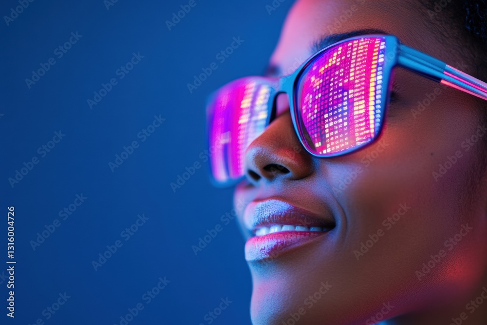 Poster cybersecurity meets neo-digital aesthetics vibrant millennial tech professional visualizing cloud da