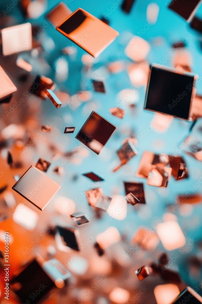 Aufkleber Dimensional Digital Flow Abstract Geometric Cubes in Cybernetic Turquoise and Copper Palette - Cutting-Edge Data Visualization and Creative Tech Storytelling