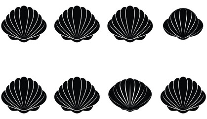 Clam vector shilhouette bundle Set Icon.