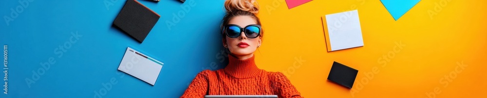 Poster Vibrant Gen Z Workspace Innovation Bold Color-Block Minimalist Design with Creative Professional Styling - Trendsetting Digital Productivity Aesthetic