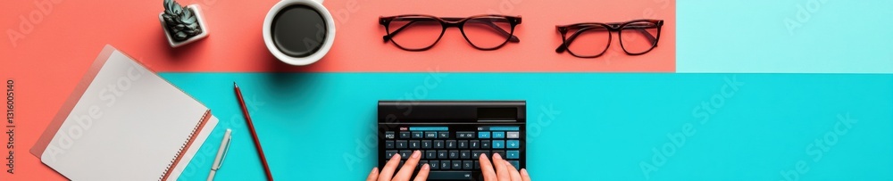 Poster minimalist productivity workspace gen z professional digital workflow with ergonomic tech, color-blo