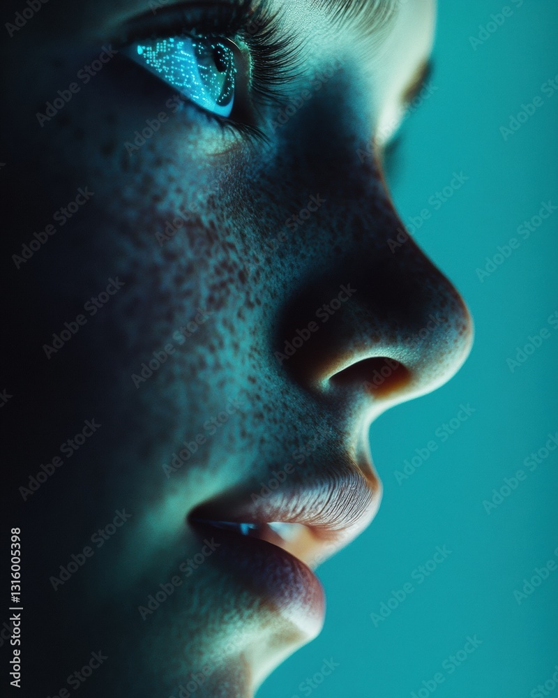 Poster cybernetic innocence next-gen digital native explores augmented reality - immersive tech experience 