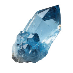 Bright Blue Quartz Crystal Formation on White Background