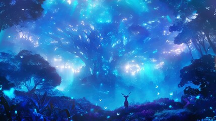 Fototapeta premium Enchanting Moonlight Forest with Deer and Glowing Tree